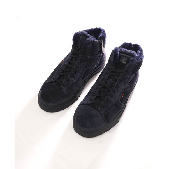 $860 SANTONI - Navy Blue Suede Shearling Lined Sneakers - US 8 (7UK)